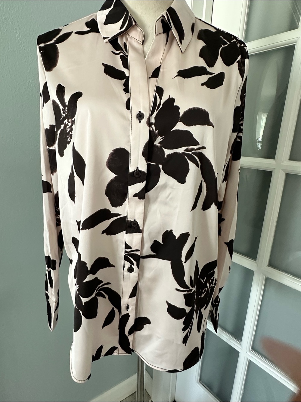 Rachel Zoe Blush Pink Satin Top with Brown Floral Print